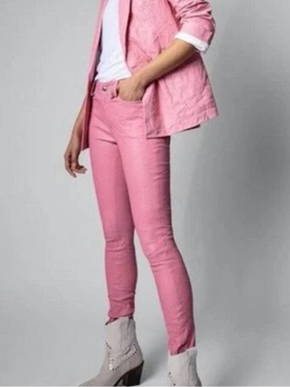 Zadig & Voltaire archive Pink Phlame Crinkled skinny Leather Pants Barbie 29 - Picture 2 of 13